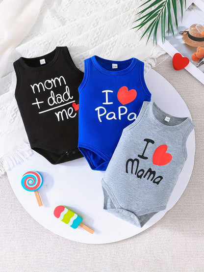 Lot de 3 adorables barboteuses d'été avec impression de lettres pour bébé