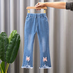 Pantalon en jean pour fille avec nœud et perle