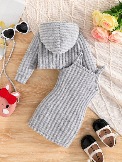 Ensemble robe côtelée et mini sweat à capuche pour fille