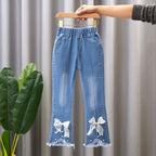 Pantalon en jean pour fille avec nœud et perle