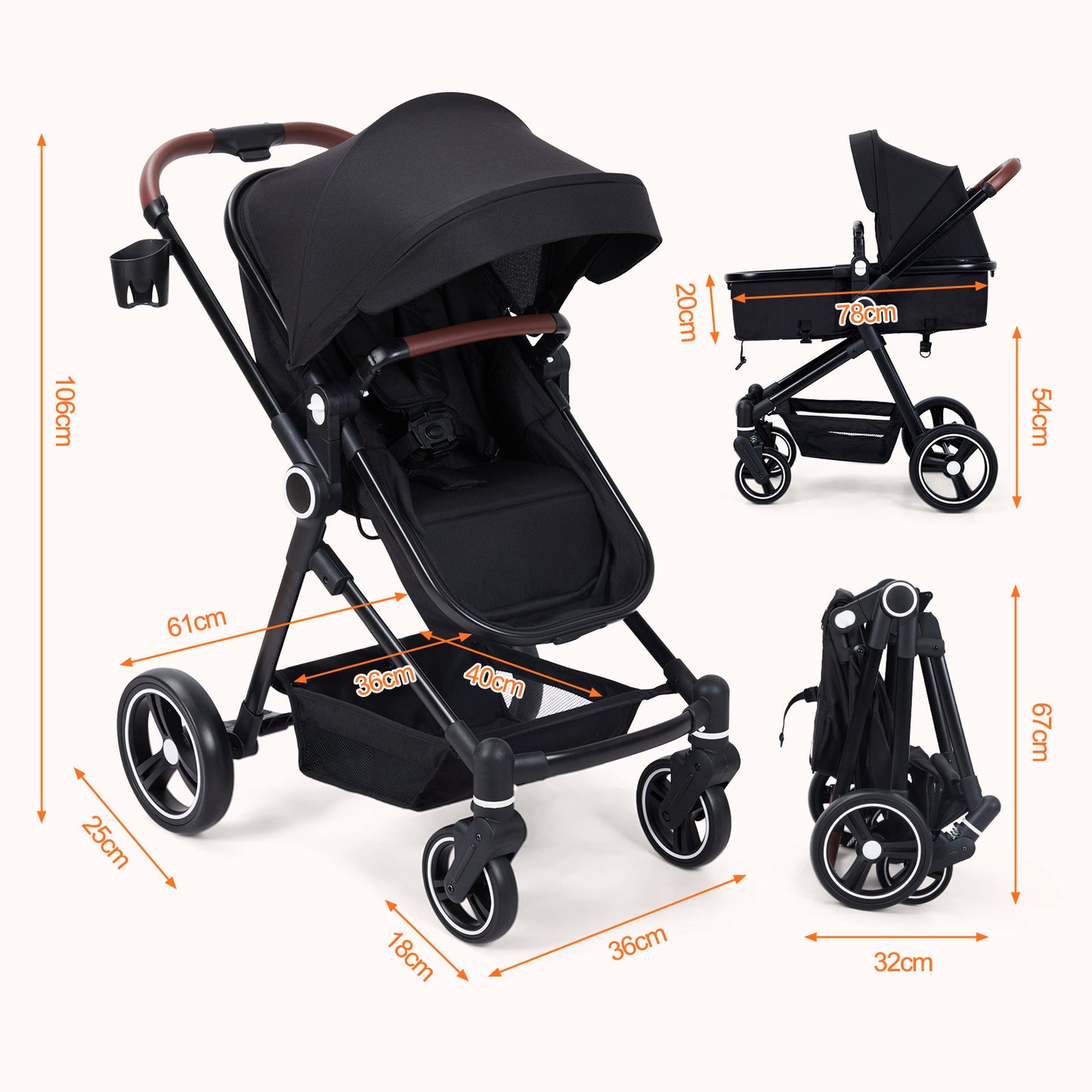 Poussette Buggy combi 2 en 1 pliable