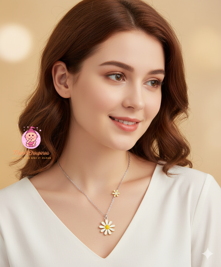 Chaine fine en argent sterling - Double Marguerites