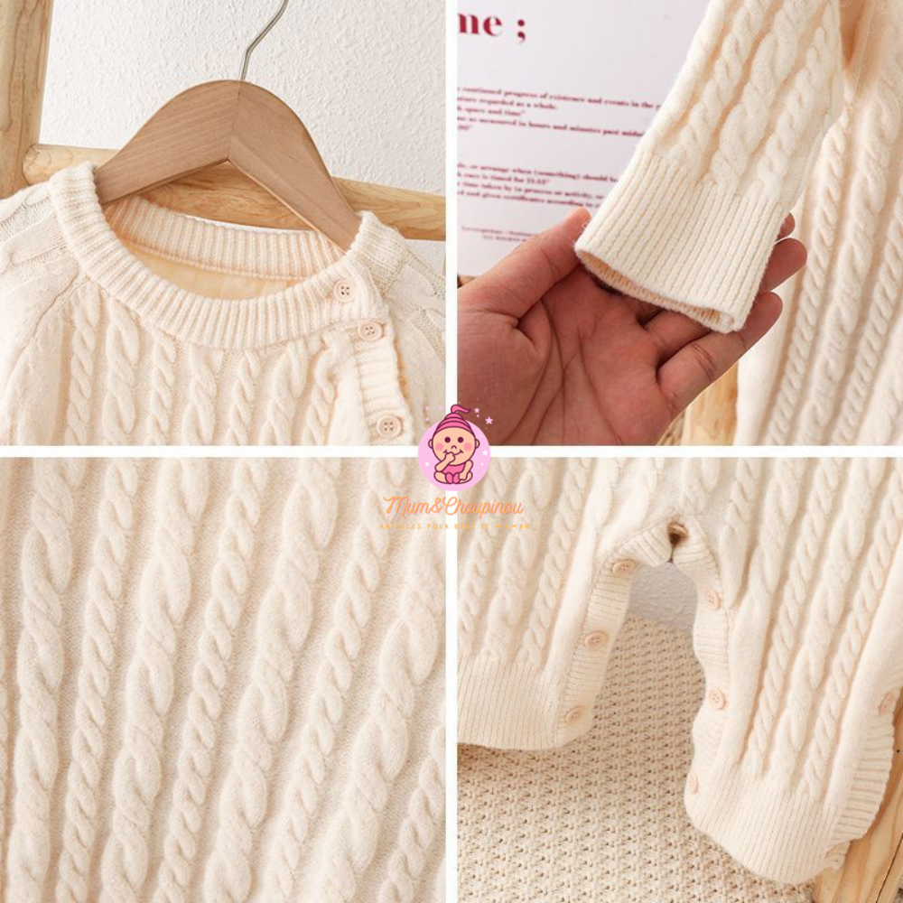 Combinaison pull tricoté bébé - Motif torsades
