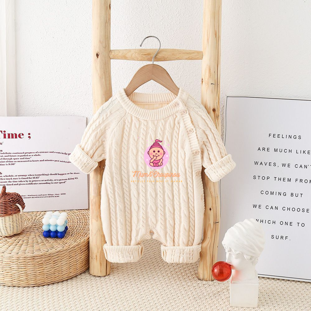 Combinaison pull tricoté bébé - Motif torsades