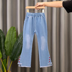 Pantalon en jean pour fille avec nœud et perle