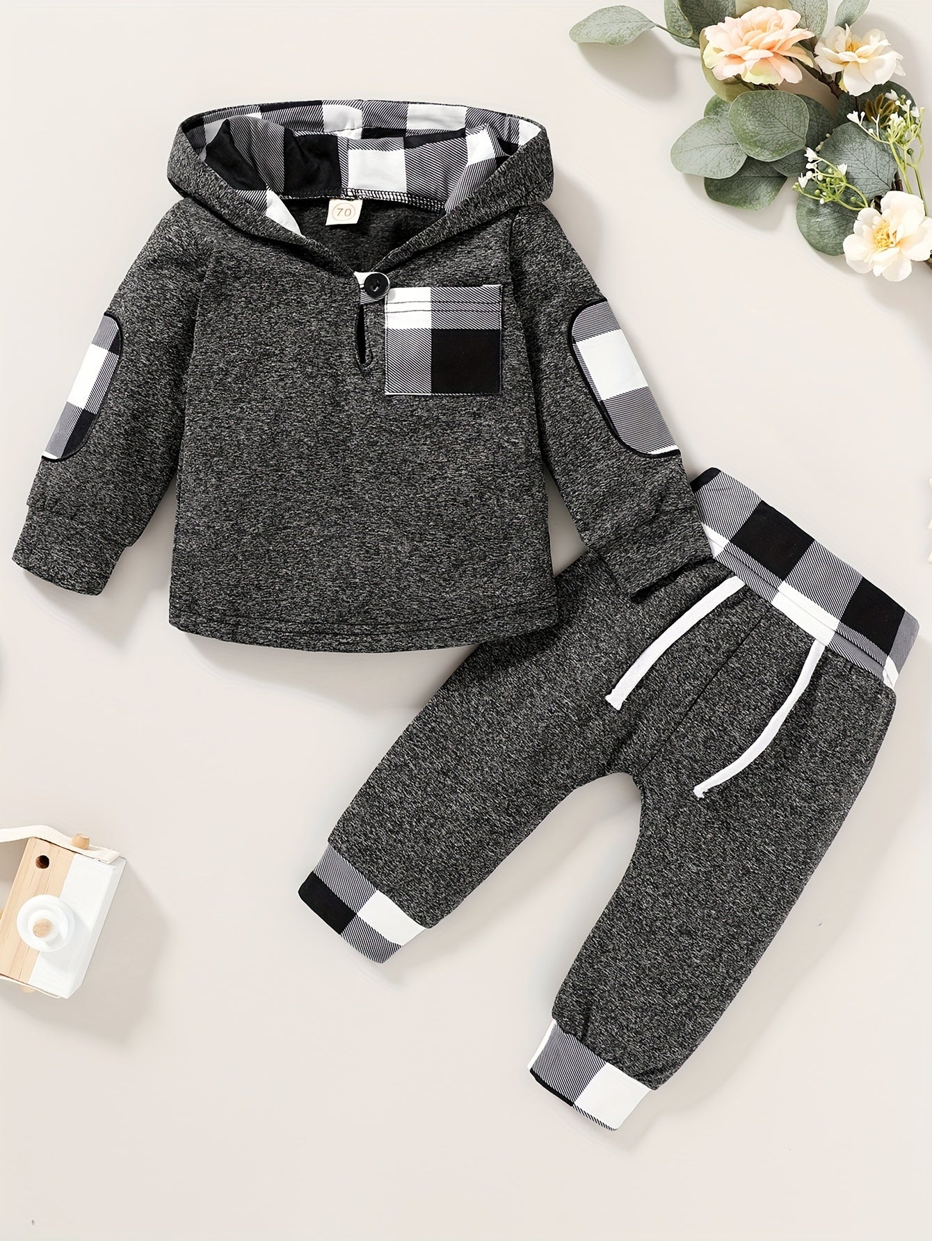 Ensemble sweat à capuche à motif écossais et pantalon bébé