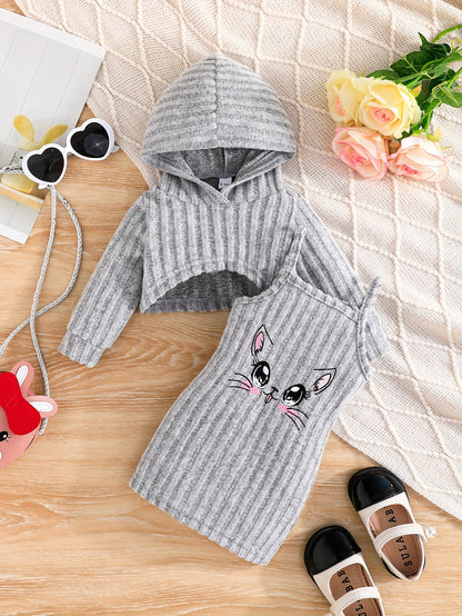 Ensemble robe côtelée et mini sweat à capuche pour fille