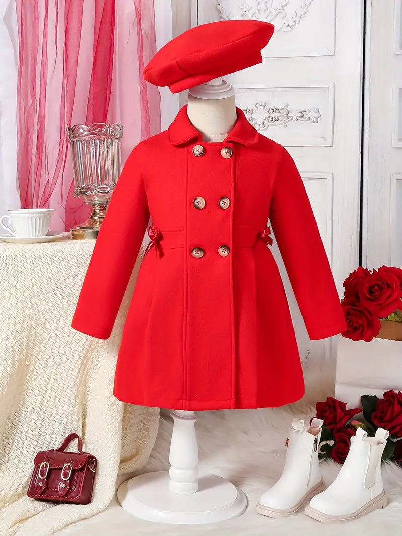 Manteau double boutonnage avec béret pour fille