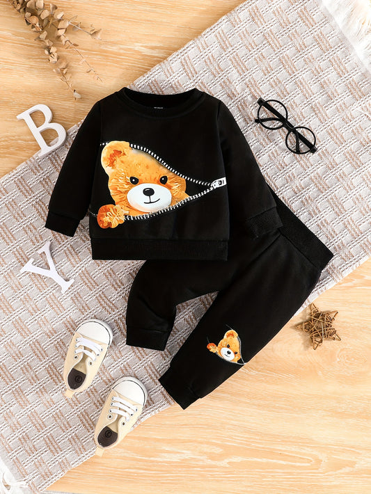 Ensemble 2pcs sweat-shirt à fermeture éclair et pantalon pour bébé