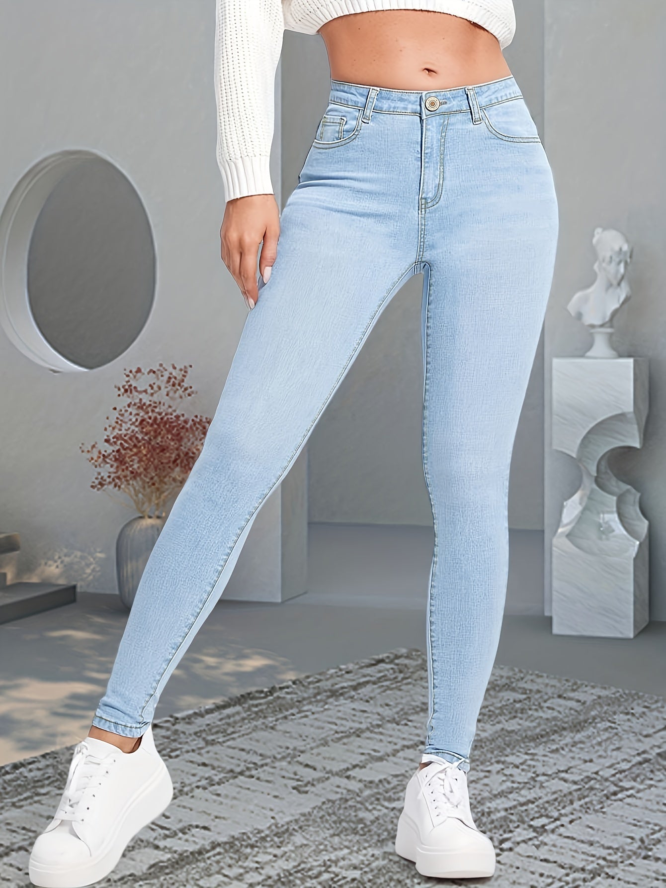 Jean slim bleu en denim pour femme