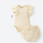 Ensemble bébé 2 pièces en coton côtelé avec volants