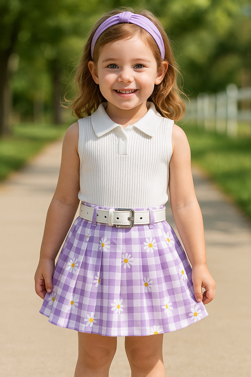 Ensemble haut sans manches et jupe avec ceinture