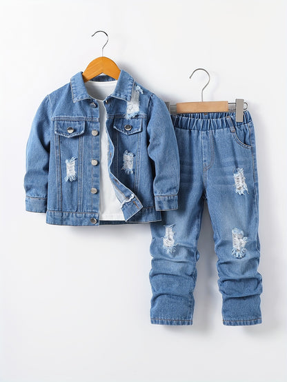 Ensemble jean déchiré veste manches longues et pantalon enfant