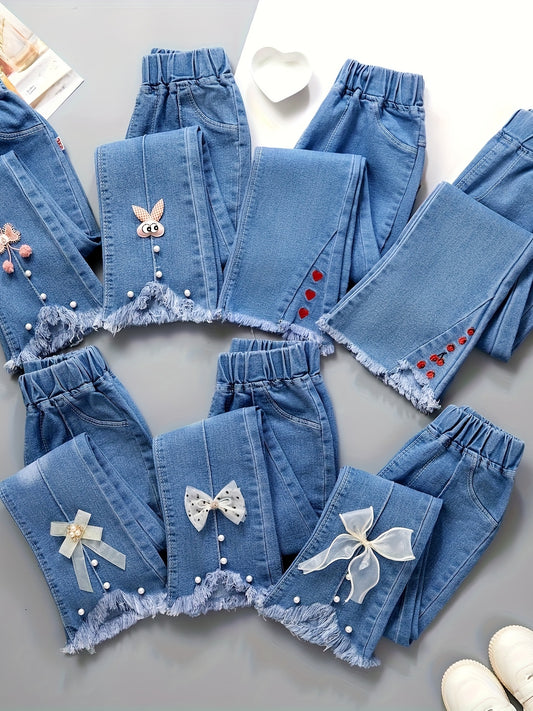 Pantalon en jean pour fille avec perles et nœud