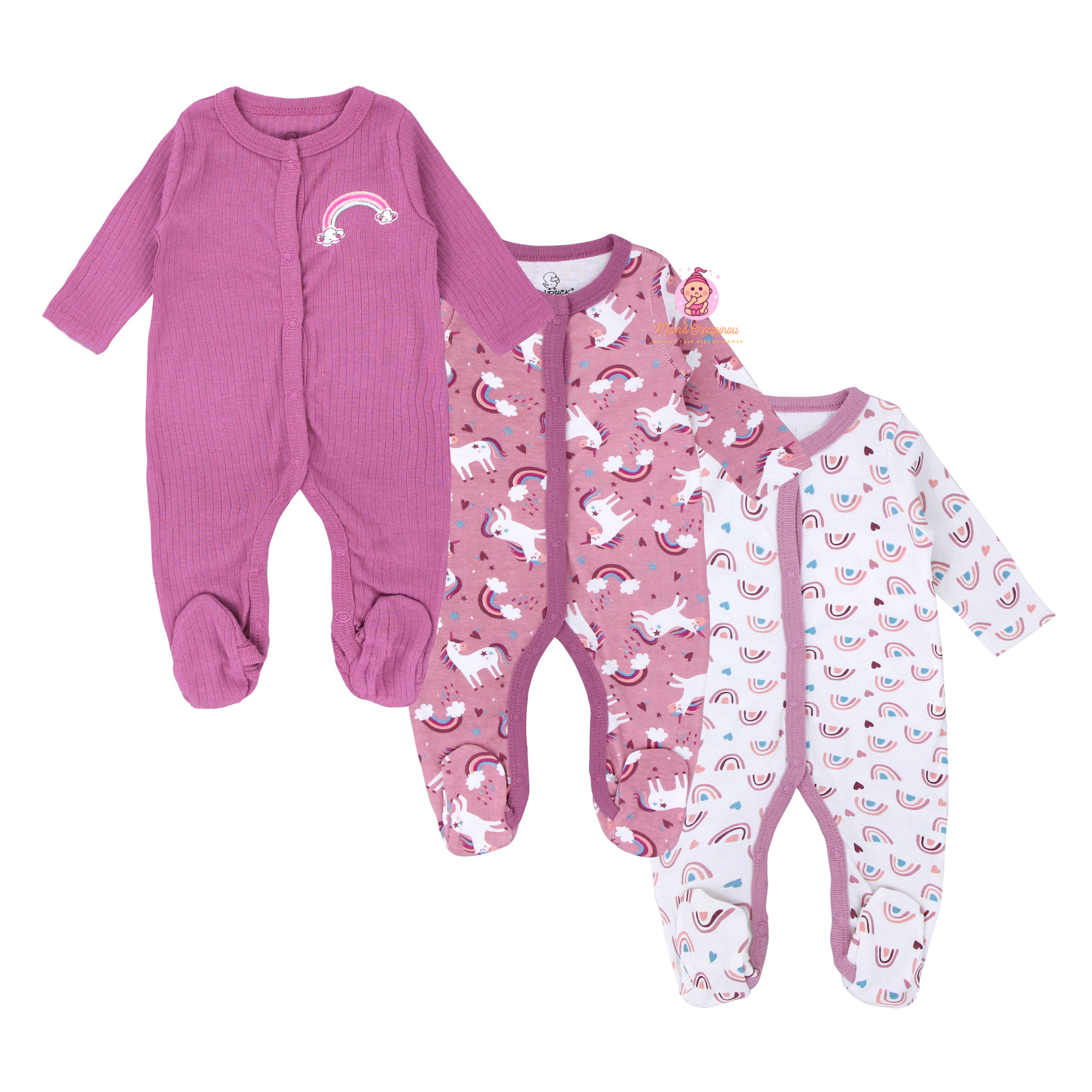 Lot de 3 grenouillères en coton