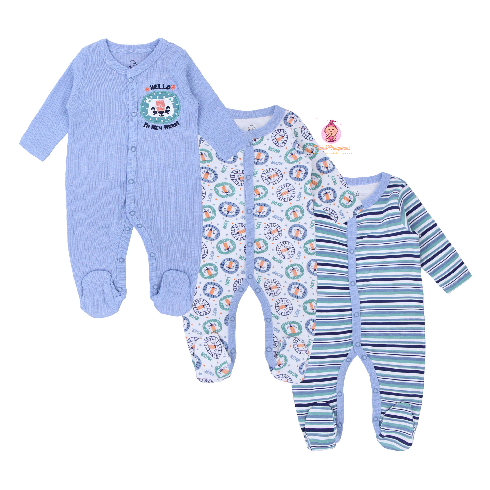 Lot de 3 grenouillères en coton