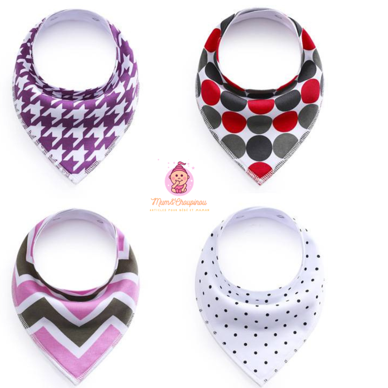 Lot de 4 bavoirs bandana pour bébé