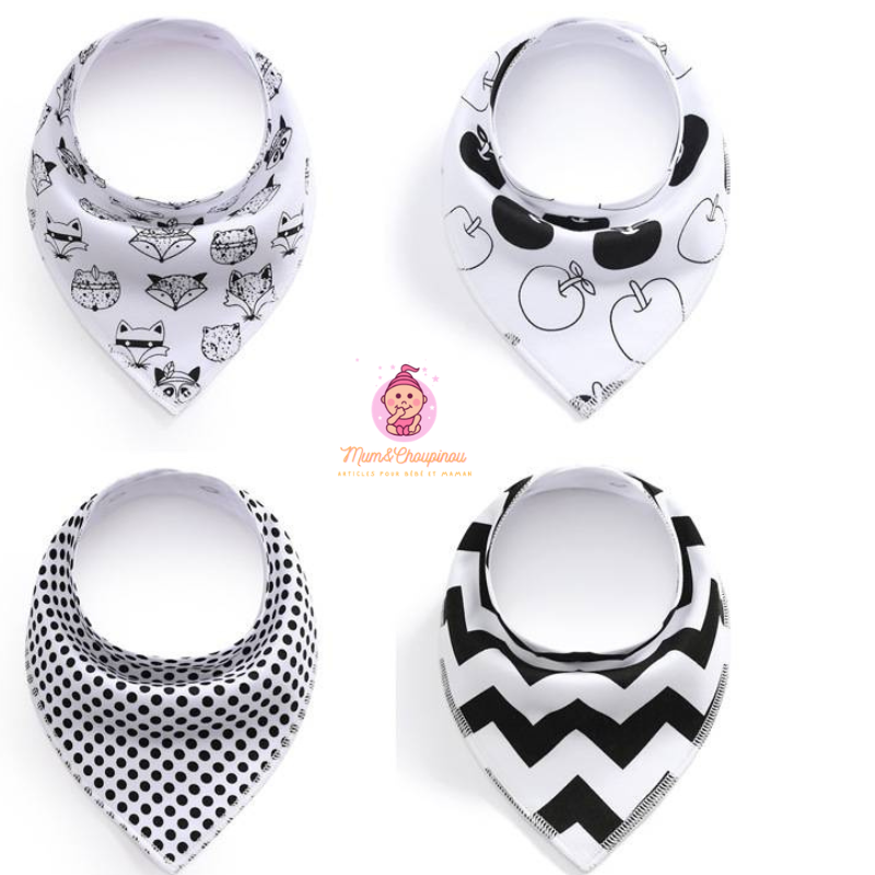 Lot de 4 bavoirs bandana pour bébé