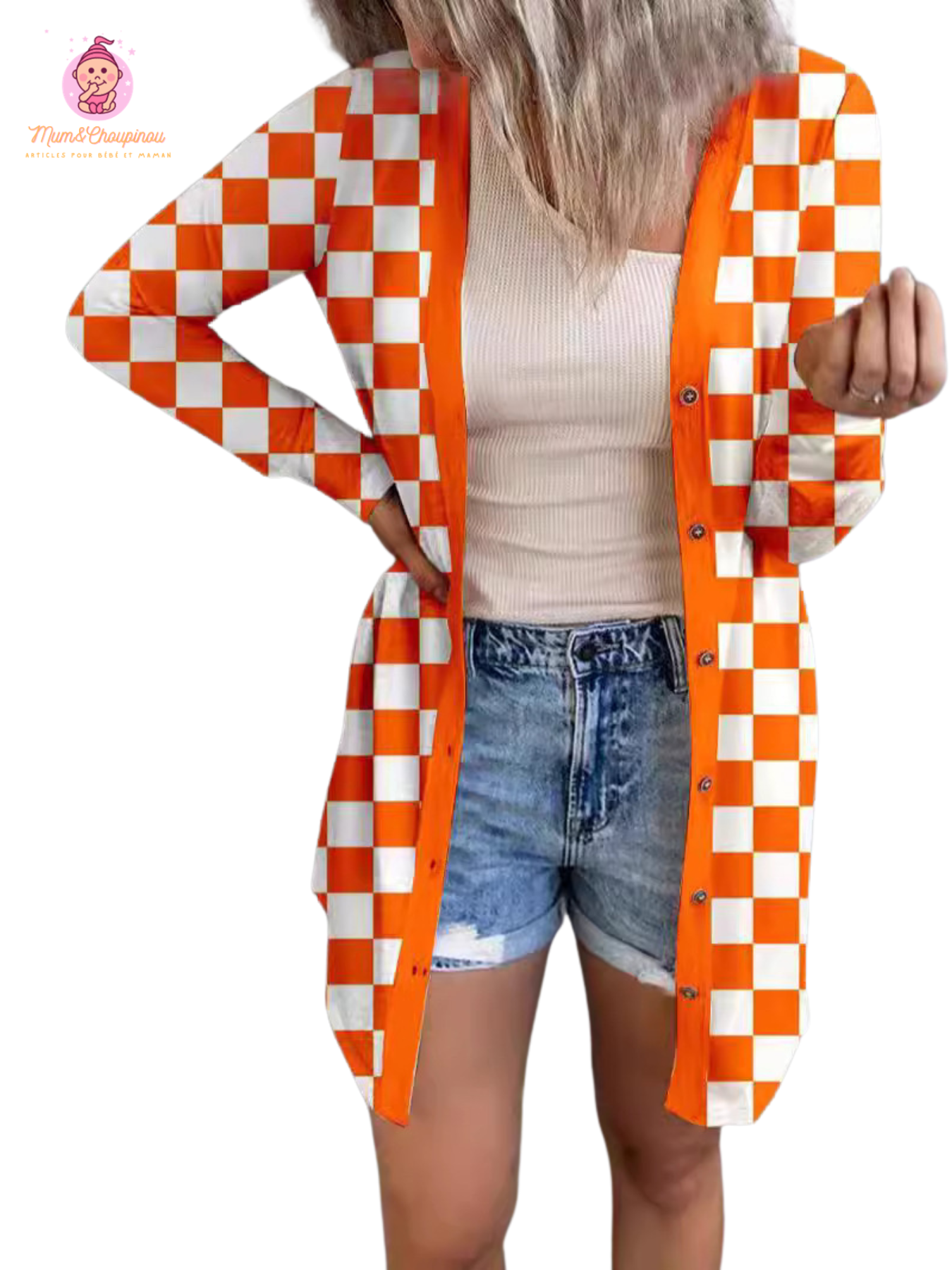 Cardigan à motif damier