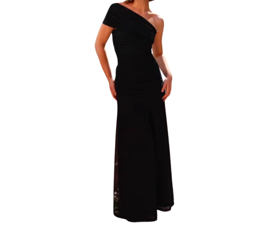 Robe sans manches à col diagonal et coupe slim