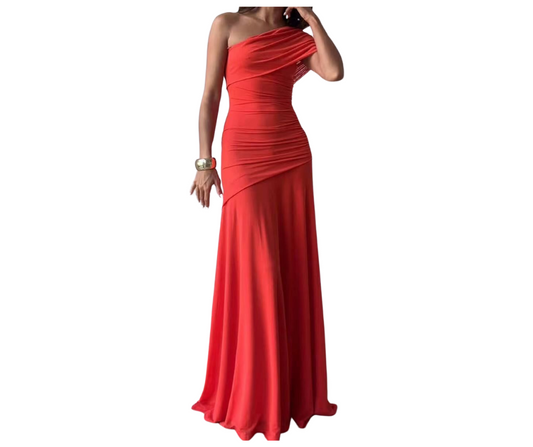 Robe sans manches à col diagonal et coupe slim