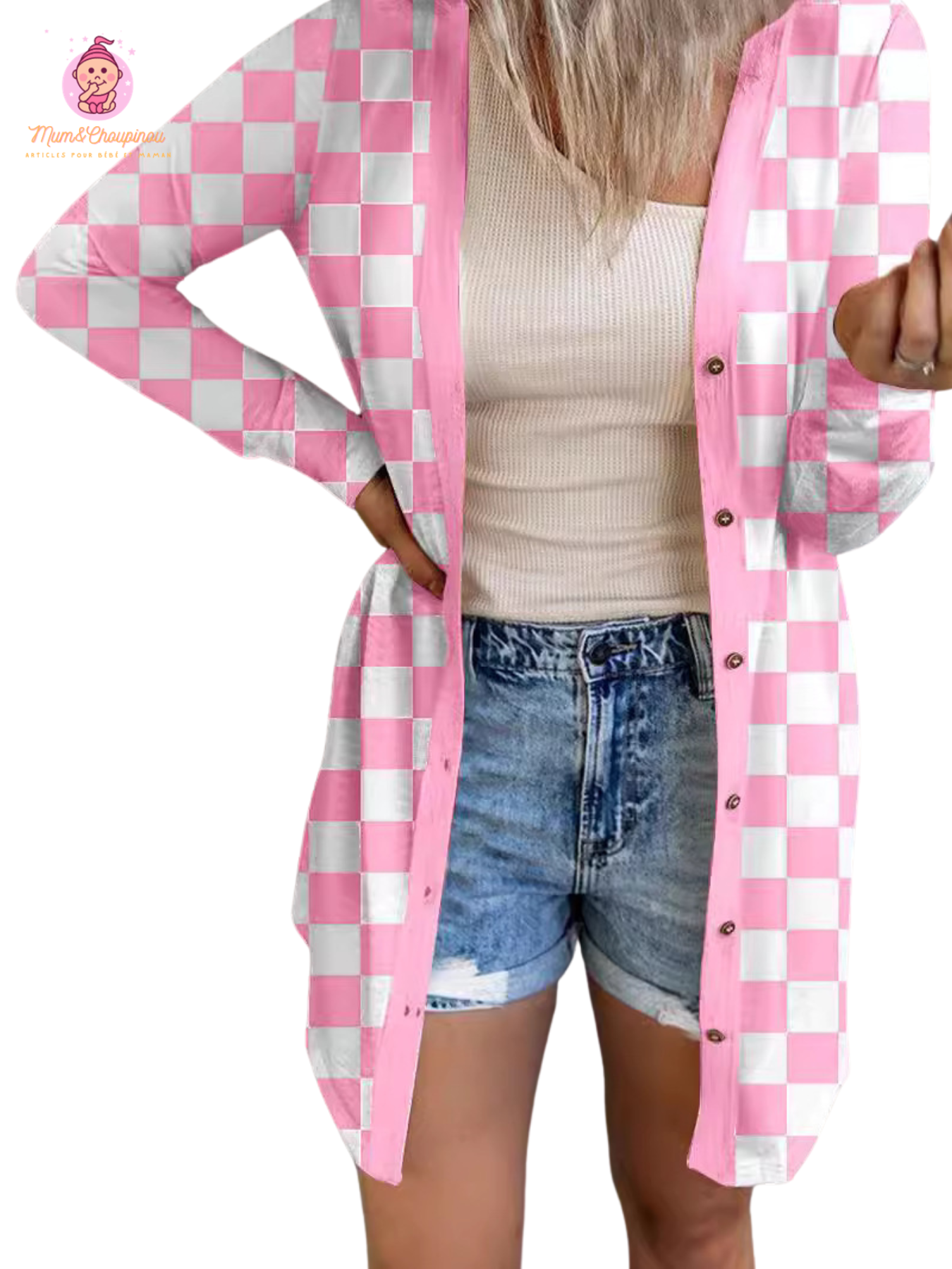 Cardigan à motif damier