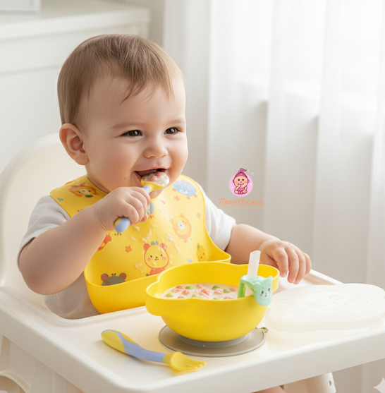 Ensemble bol à ventouse et couverts